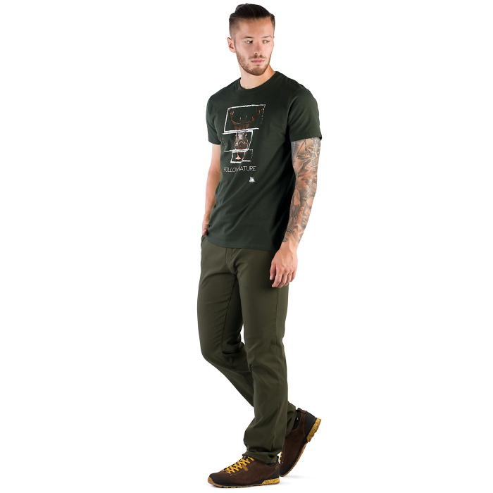 T-shirt bawełniany męski FNT Duck w kolorze ciemnozielonym z nadrukiem